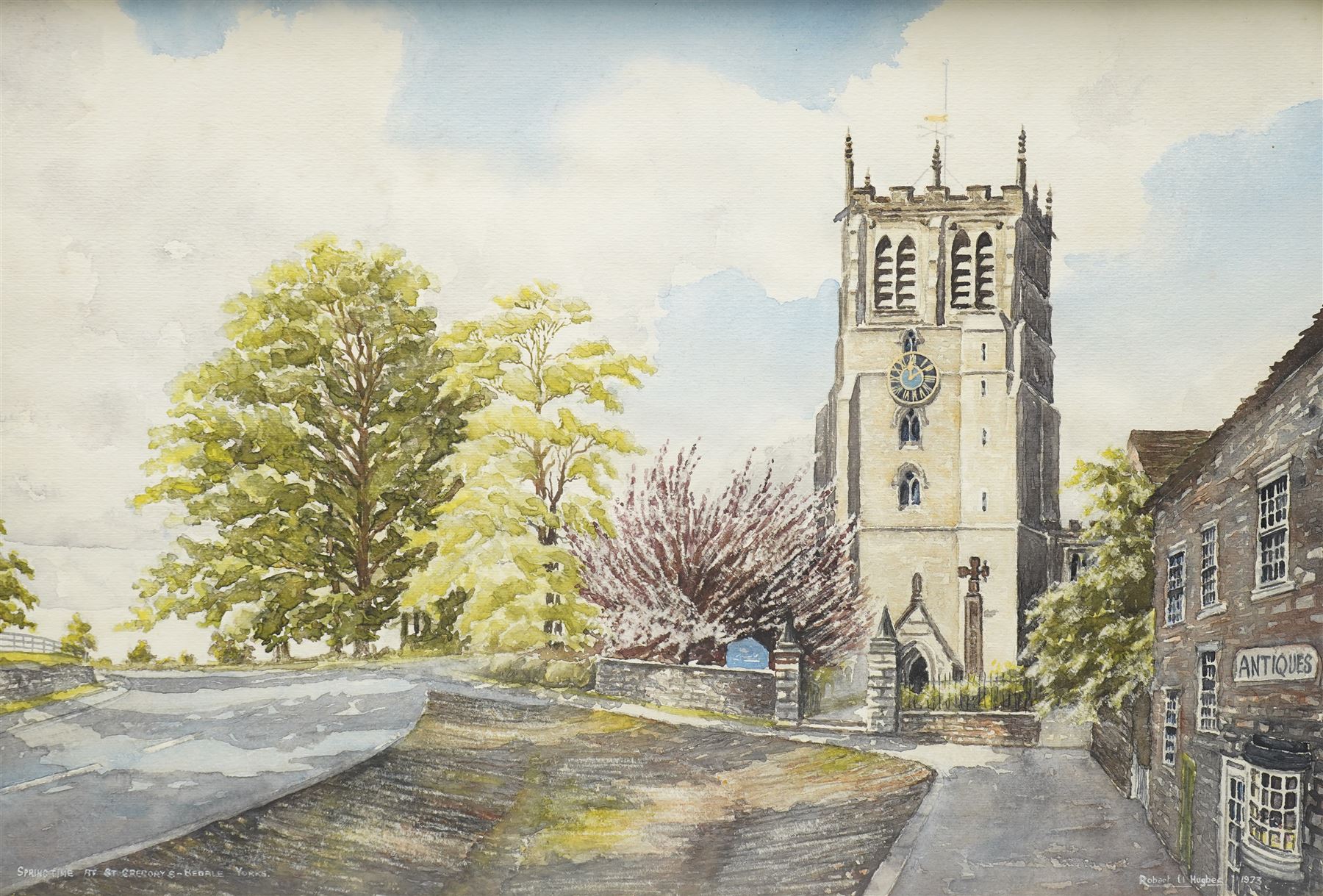 Robert Hughes (English School 20th Century): 'Springtime at St. Gregory's - Bedale - Yorks', signed and dated 1973, 39cm x 59cm