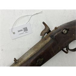 20th century Indian percussion military musket, approximately 20-bore, the 96.5cm barrel with three bands, the steel lock-plate marked 1862 Enfield, walnut full stock with brass fittings and under barrel ramrod channel L140.5cm overall