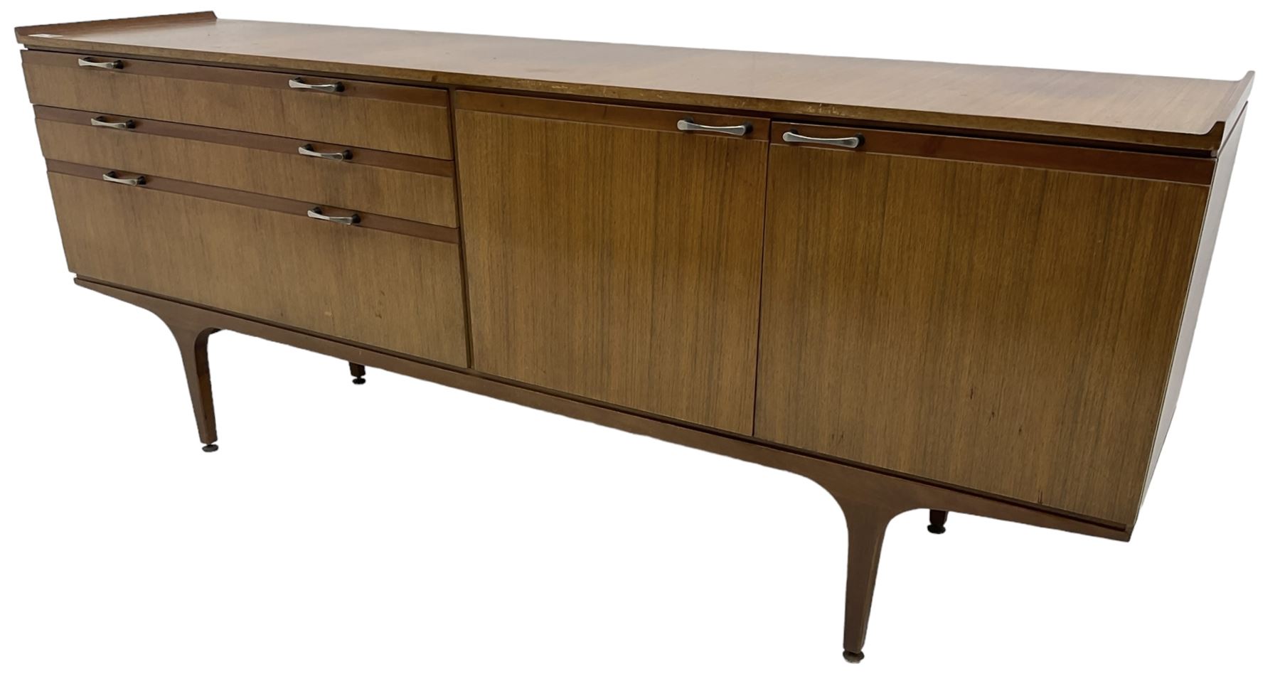 Meredew - mid-20th century teak sideboard, fitted with three drawers and two cupboards