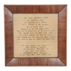 Early 19th century Manchester School sampler, worked with the following text 'The followin...