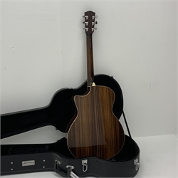  Eastman model AC422CE acoustic/electric guitar, serial no. 13856254, with rosewood back and sides and spruce top, CITES No. 18nl263573/11, L103.5cm, bears maker's label and additional manuscript label 'Moon Rose inlay by Geoff Hall Luthier 2020', certificate of authenticity dated 15.11.2018, in hard carrying case  