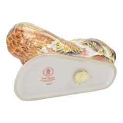 Royal Crown Derby paperweight, Imari Rooster with gold stopper and original box 