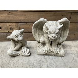Composite garden Buddha figure and two gargoyle figures (3)