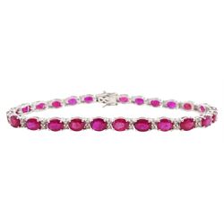 18ct white gold oval ruby and round brilliant cut diamond bracelet, stamped, total ruby weight approx 9.65 carat