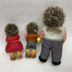 Steiff - Hedgehog family comprising Mecki, Micki, Macki and Mucki; all bearing original swing tags with only Micki lacking the button label, tallest H17cm 