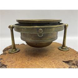 Sestrel brass cased ships gimbal mounted compass, fitted on a burrwood slab, serial no.5532, pat.no.586665 D19cm
