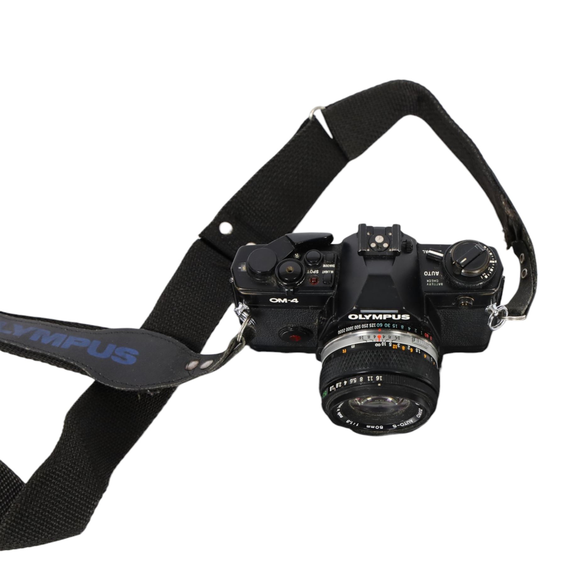 Olympus OM4 camera body, serial no. 1018238, with an Olympus OM-System Zuiko Auto-S 50mm 1:1.8 lens