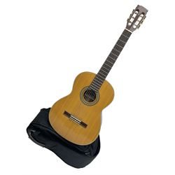 Nagoya Suzuki Model SC240 acoustic guitar with mahogany back and ribs and spruce top, bears label, L101cm; in soft carrying case
