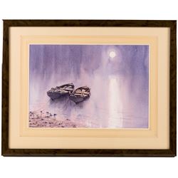 John Edwin Wigston (British 1939-): 'No 18 Dawn' 'No 19 Sunday Morning' 'No 20 Moonlight' and 'No 21 Storm', set of four watercolours signed and dated 2013, titled on label verso all 24cm x 35cm (4)