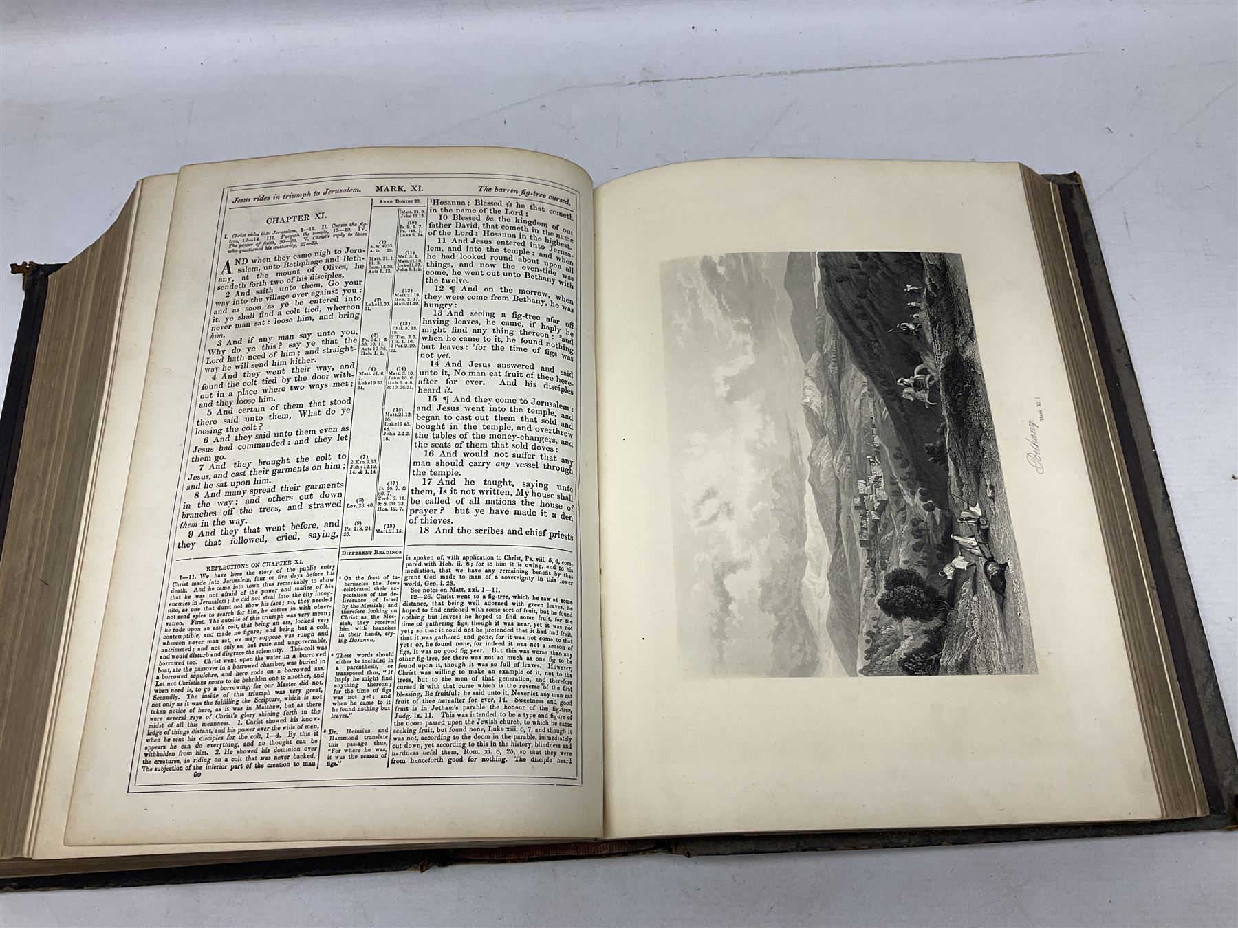Victorian The Family Devotional Bible, by Rev Matthew Henry, pub. London and New York, The London Printing & Publishing Co, circa 1860, with steel engraving plates and gilt edges, L35cm