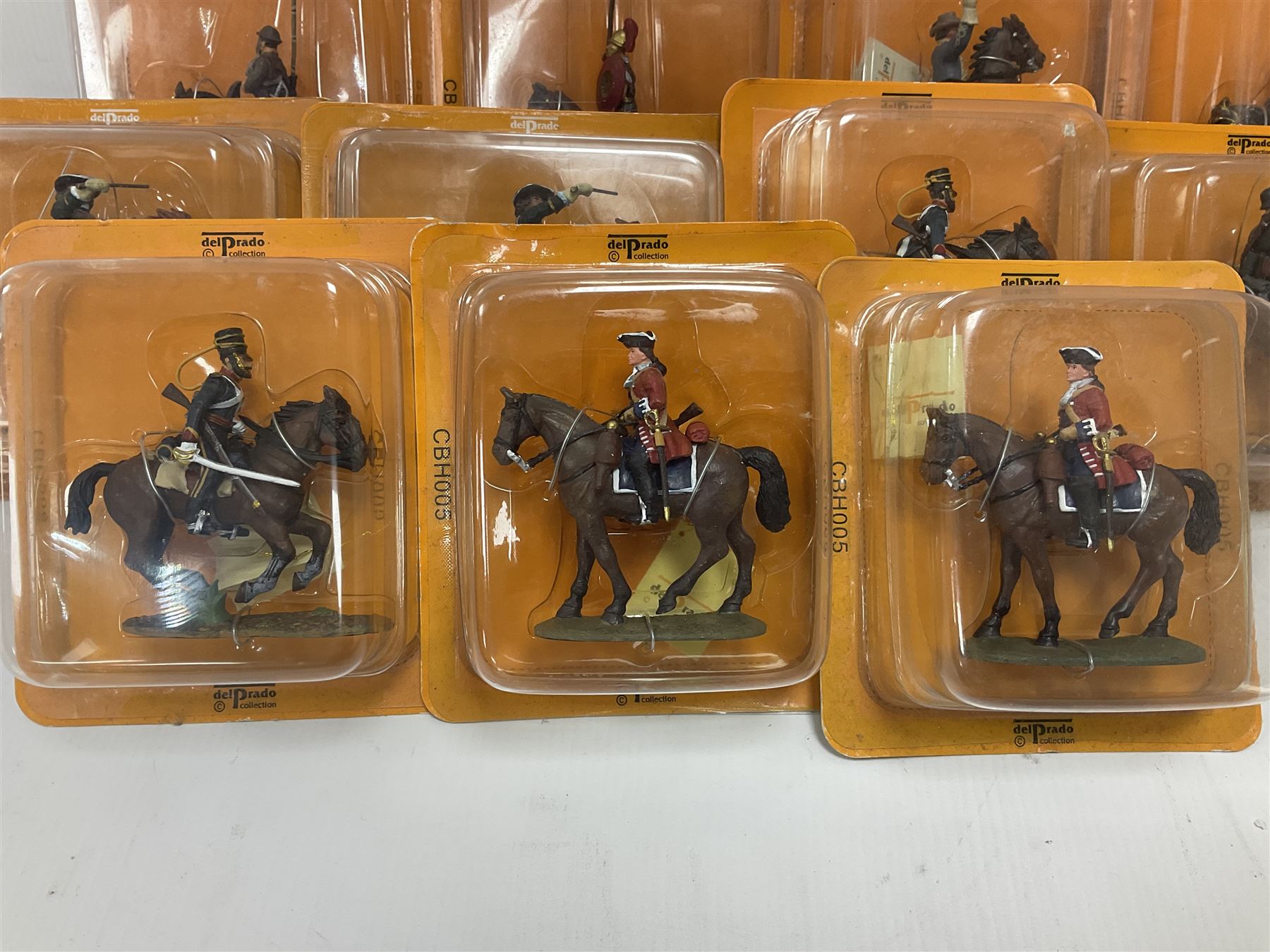 Nineteen Del Prado metal soldiers and one Cannon Barrel from periodical issues for Battle of Blenheim, Crimea, American Civil War etc; all in unopened blister packs, some duplicates