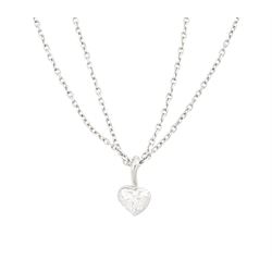 Boodles platinum diamond pendant necklace, single heart cut diamond of approx 0.40 carat, on a double trace link chain necklace, with an 18ct gold Boodles tag