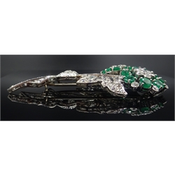  Emerald and diamond posy hair pin, diamonds approx 5 carat, emeralds approx 2.5 carat  