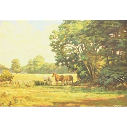 Maclark (British 20th century): Ponies in the Shade, oil on panel signed 24cm x 35cm