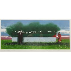 Karólína Lárusdóttir (Karolina Larusdottir) (Icelandic 1944-2019): 'The Magic Garden', coloured etching with aquatint signed titled and numbered 23/100, 57cm x 24.5cm with full margins (unframed)