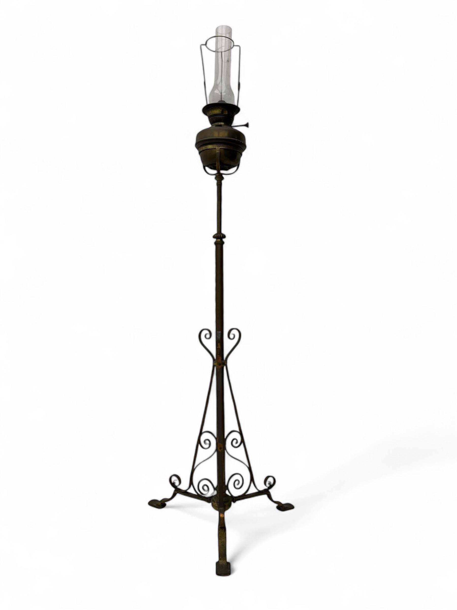 19th century brass floor standing oil lamp 