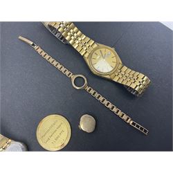 9ct gold ladies Bernex manual wind wristwatch, on 9ct gold chain strap, hallmarked, together with a Zenith 9ct gold cased gentleman's wristwatch, with personal inscription to reverse, three Seiko wristwatches and a Smiths chrome plated stopwatch 