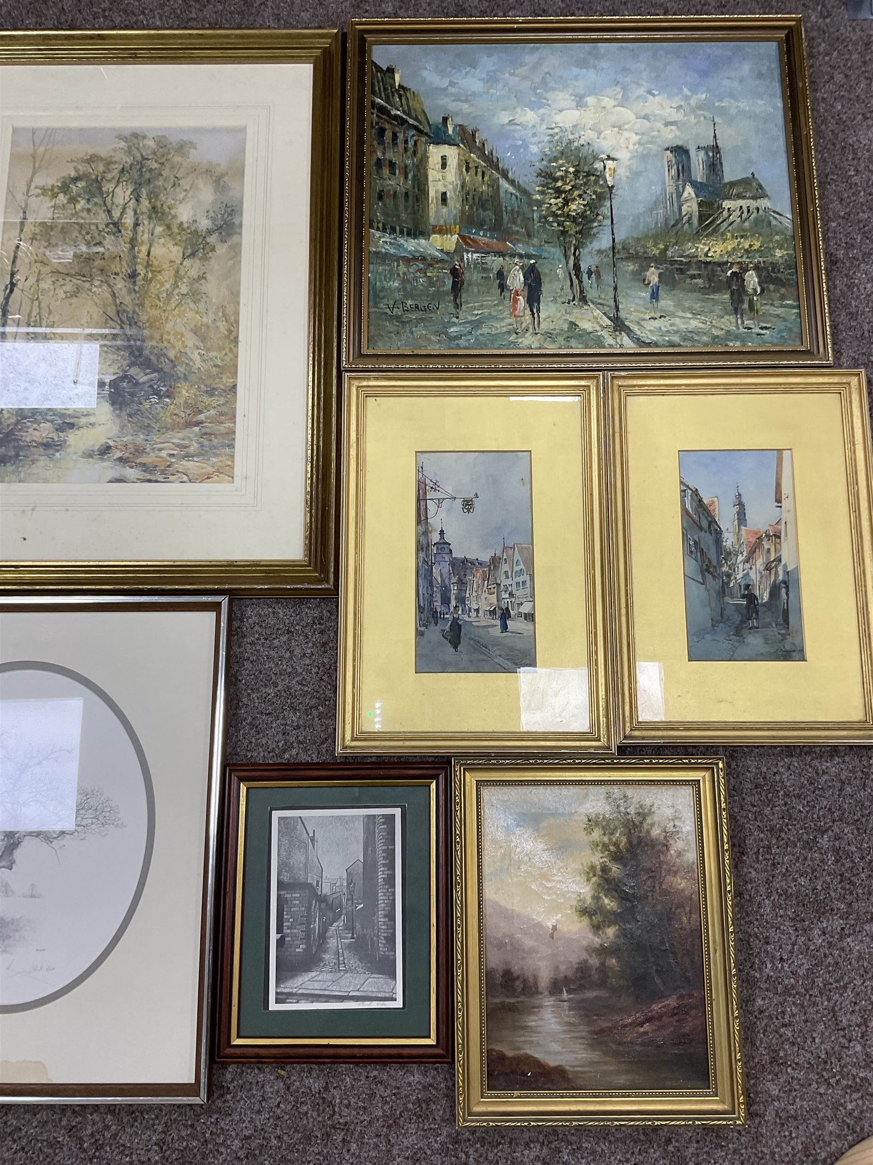 Collection of oil paintings and watercolours, artists to include, J Douglas, AH Angel, G Ashworth, portrait oil, Stuart Walton signed print, two William Widgery prints, etc