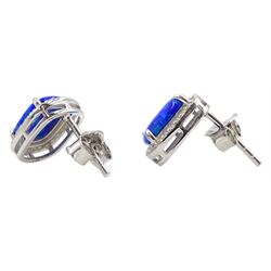 Pair of silver opal and cubic zirconia cluster stud earrings, stamped 925 