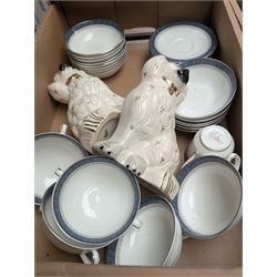 Pair of Staffordshire style dogs and Royal Doulton Sherbrooke part tea and dinner service, in two boxes