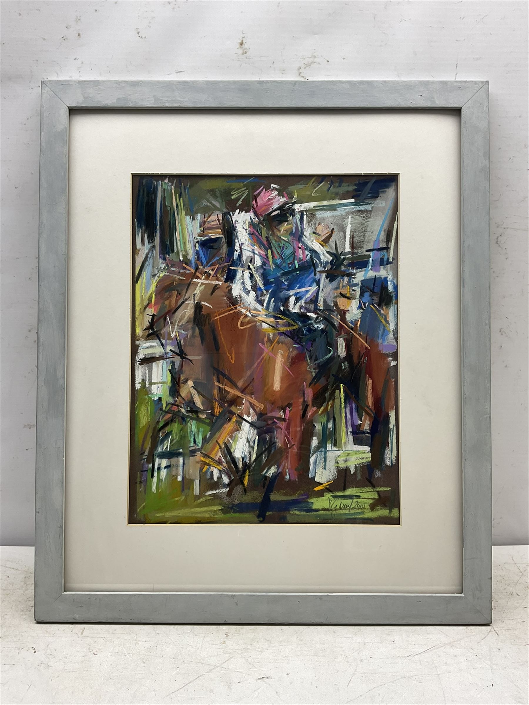 David Greenwood (Northern British Contemporary): 'Byword - Prince of Wales's Stakes', pastel signed and dated 2010, 40cm x 30cm 
Notes: Byword, the British Thoroughbred Bay, won the Prince of Wales's Stakes in 2010 with a time of 2:05.35, ridden by Maxime Guyon, trained by André Fabre, and owned by Khalid Abdullah.