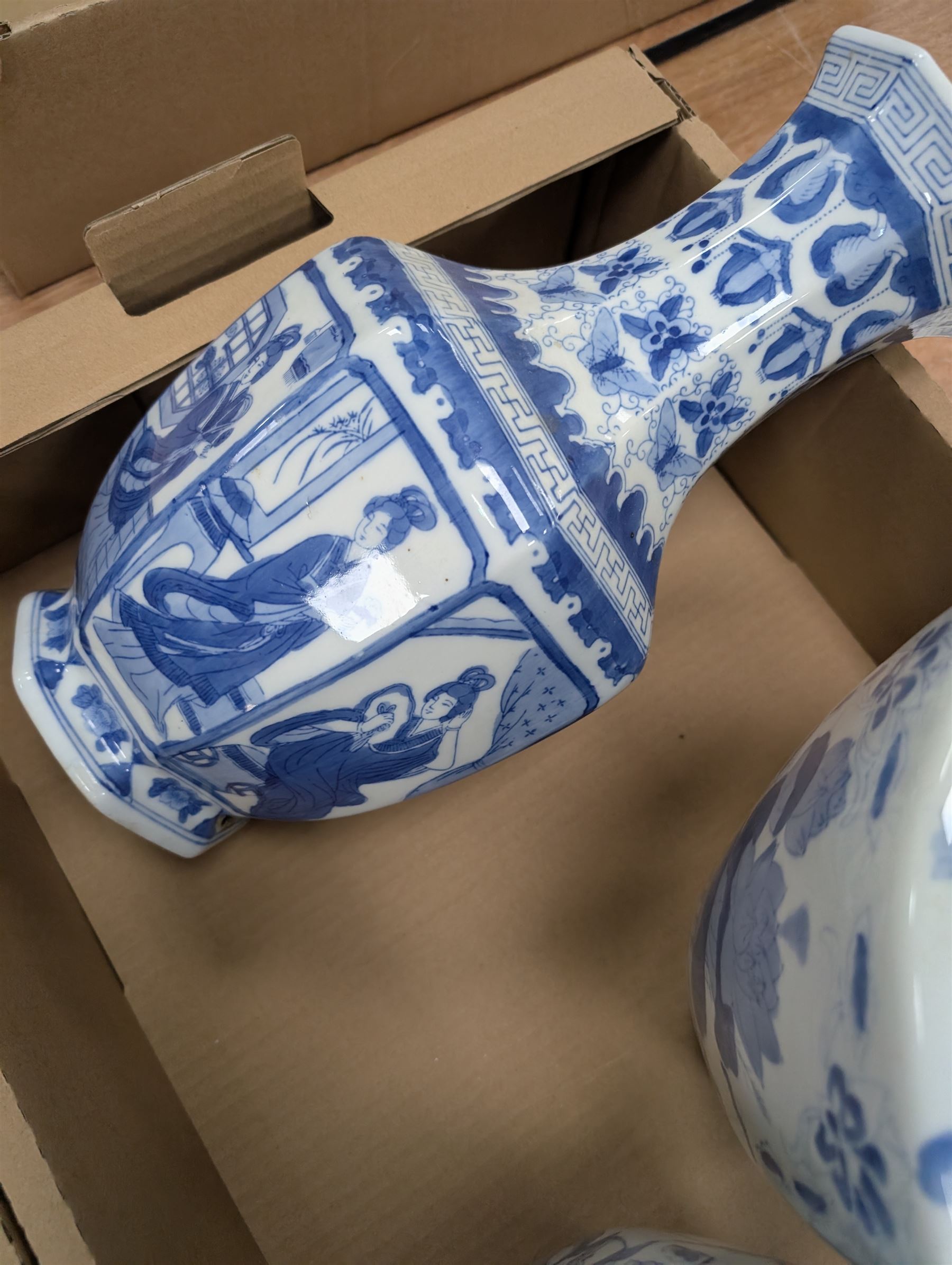 Three Chinese blue and white vases, R. Cocks metronome, glass claret jug and a collection of other ceramics and glass ware