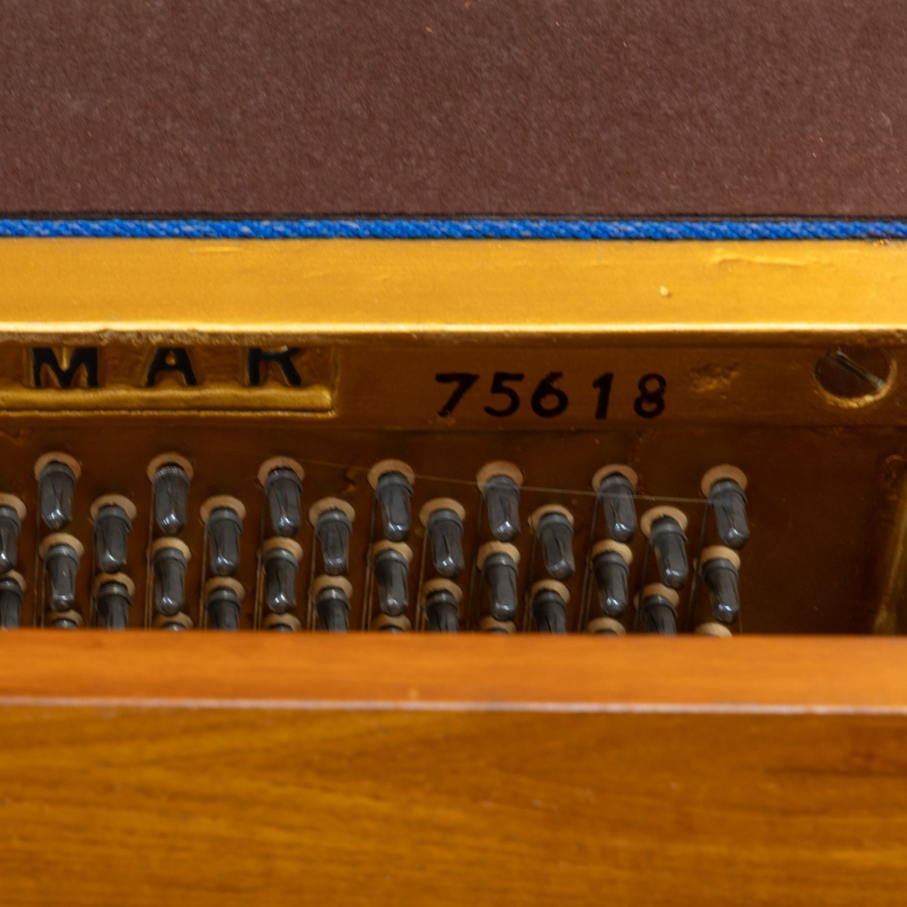 1970s century Welmar mahogany cased upright piano, retailed by The Piano Centre Rotherham, serial no. 75618, H110cm, W141cm