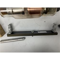 Collection of scientific and technical instruments etc including boxed 'Force on a Conductor' apparatus; vintage GPO resistance box; current deflection meter; vintage X-ray generator tube; small glass electroscope; two demonstrator solenoids; two magdeburg spheres; travelling balance scales etc; some by Philip Harris Ltd