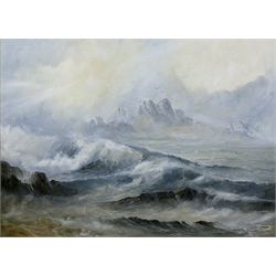 Peter M Drewett (British 1957-): Stormy Seas off Scottish Coast, oil on canvas signed 45cm x 60cm