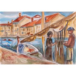 Colette Richarme (French 1904-1991): 'Sete', watercolour signed titled and dated 1949, 20cm x 27.5cm