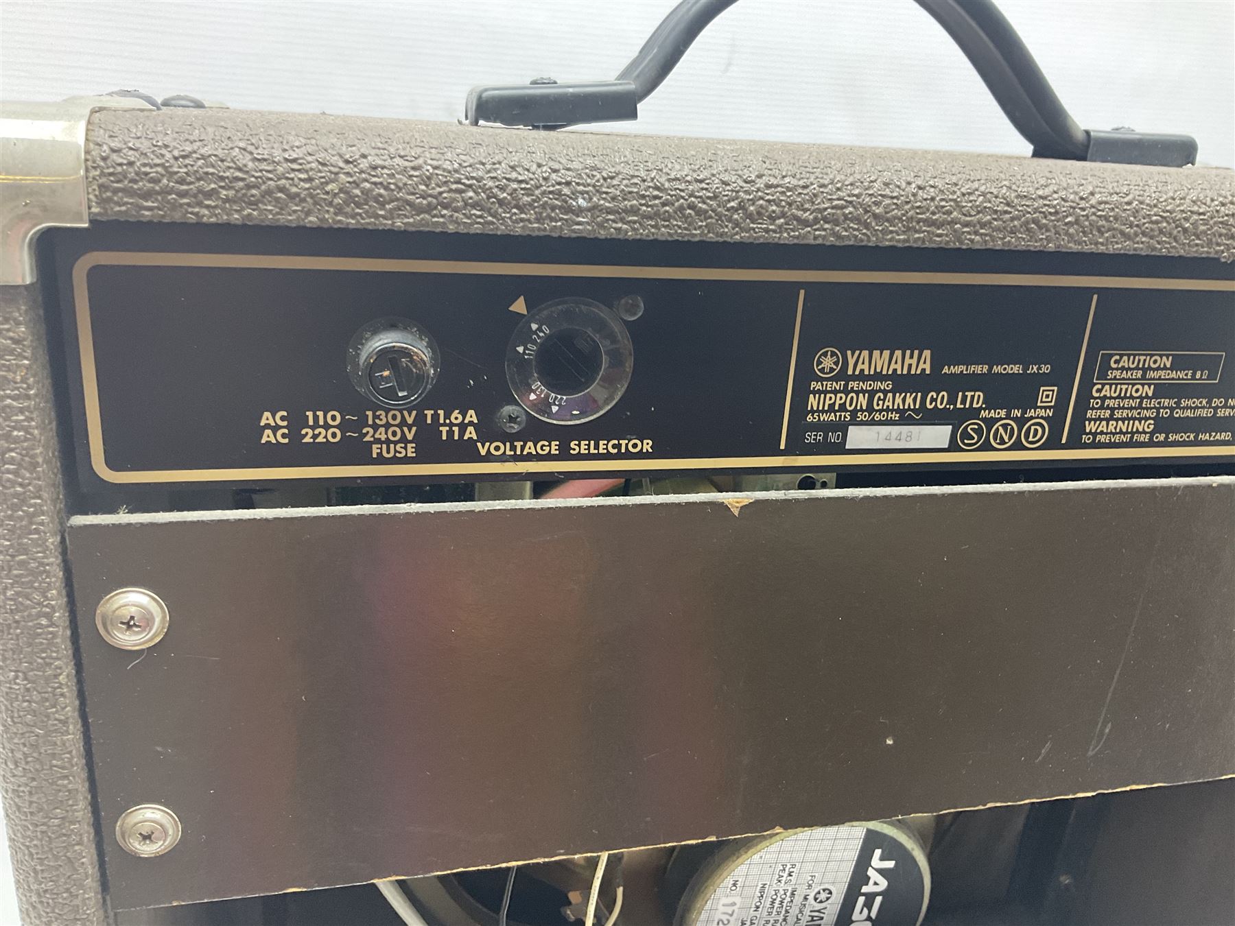 Yamaha JX30 guitar amplifier in brown case, serial no.14481; L47cm