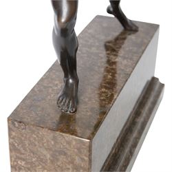 Third Reich; bronze sculpture, after Arno Breker modelled as a Gladiator upon a stepped rectangular marble base, belonging to Hans Christian Weber, gifted to him on the Day of German Art parade 1938 from Mayor Karl Fiehier, H45cm 