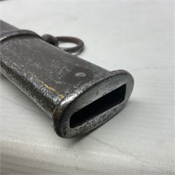 19th century French 1822 Pattern Light Cavalry trooper's sword with 88.5cm slightly curving fullered blade, brass three-bar hilt and wire-bound leather grip; in polished steel scabbard with two suspension rings L110.5cm overall