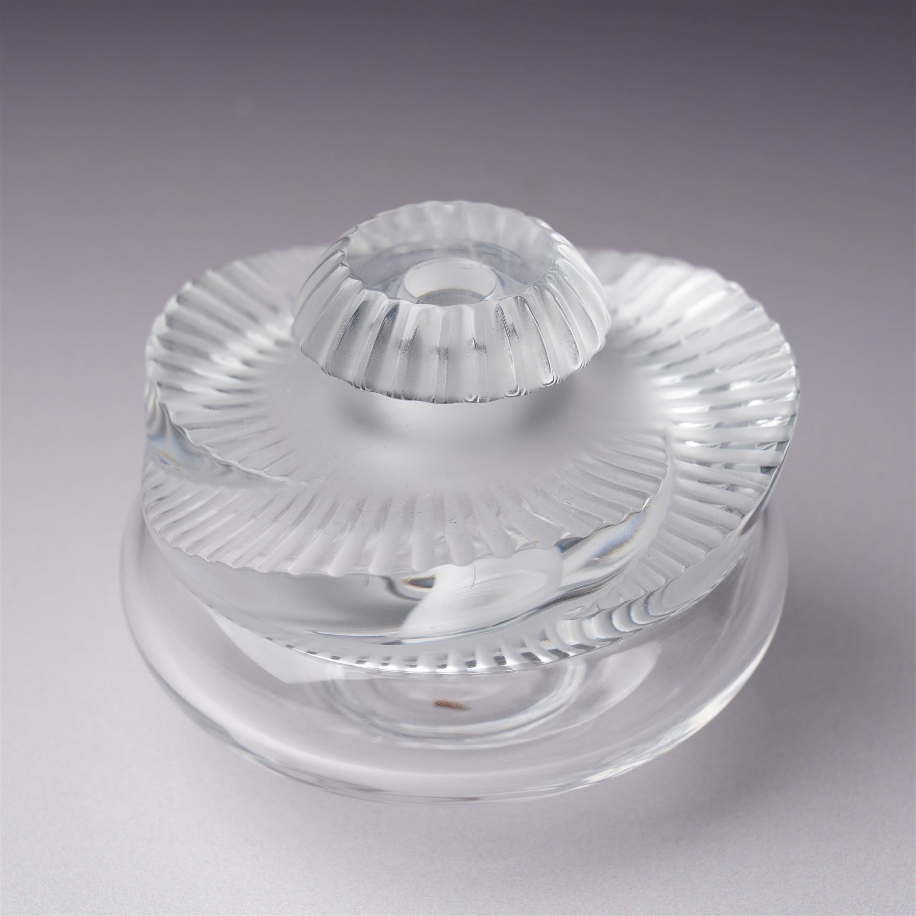 Lalique 'Baptiste' clear and frosted glass scent bottle H6cm and another Lalique 'Palmette' scent bottle H11cm both inscribed 'Lalique, France' (2) 