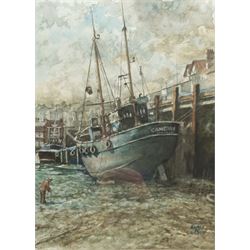 James W Hardy (British 20th century): Trawler 'Gandale' Moored in Scarborough Harbour, watercolour signed 47cm x 33cm