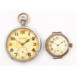  Jaeger-Le Coultre chrome military pocket watch arrow mark GSTP 281416 and a  WWI officer's silver trench watch import marks  