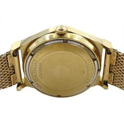 Bulova Sea King gentleman's automatic gold-plated wristwatch, back case No. H835317, with day/date aperture and whale motif, on Lenox gilt strap