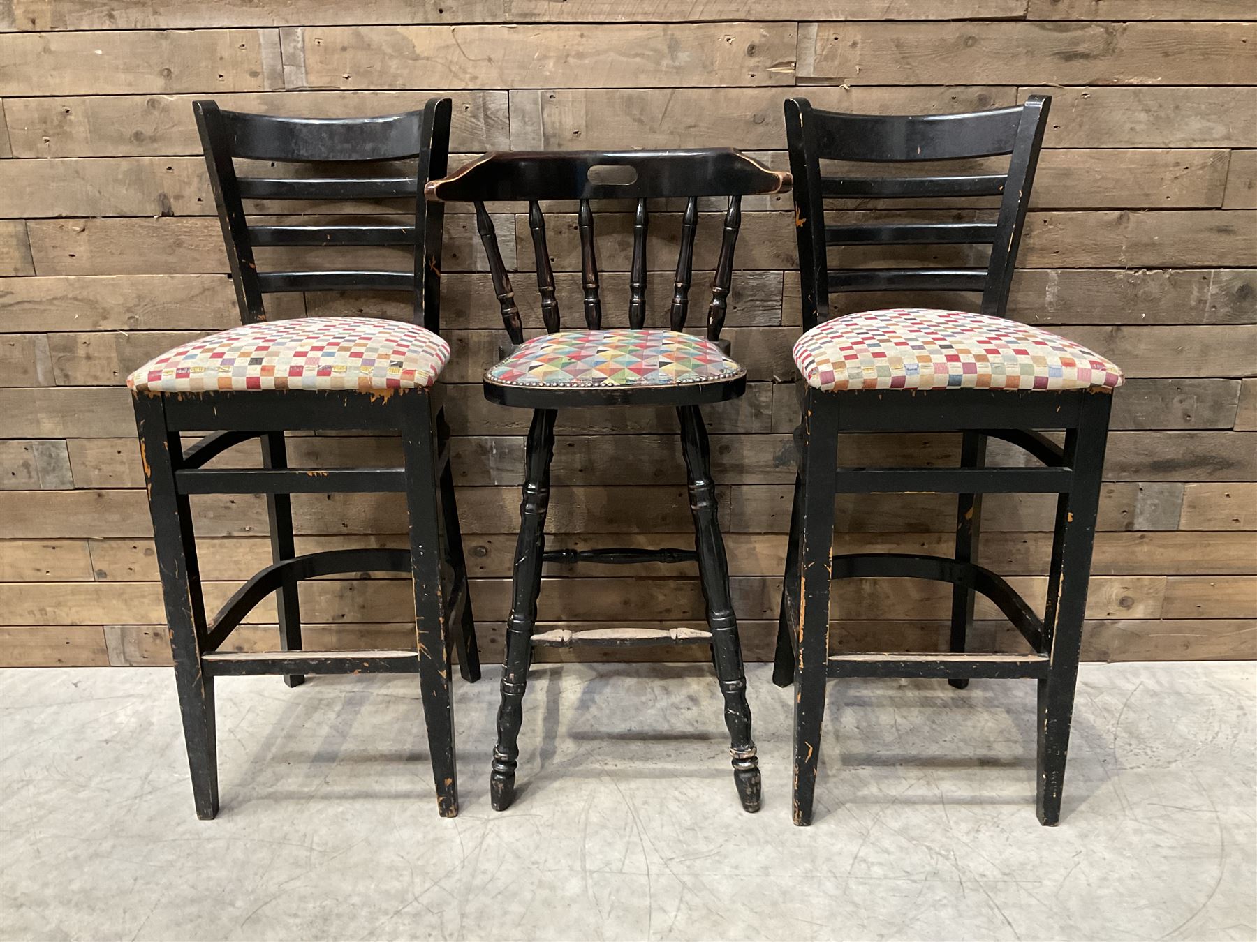 Seven chrome framed tall ball stools with upholstered seat and three other tall stools (10)