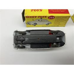 Dinky - Mercedes Benz Racing Car RN 36, No.237; Motorway Police Car No.269; Austin Mini-Moke No.342; Beechcraft S 35 Bonanza Aircraft with two pieces of luggage No.710; all boxed: and Rolls Royce Phantom V Limousine No.152; box base only with no cover (5)