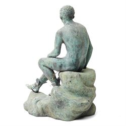 After the Antique - a cast metal sculpture of a resting Hermes, unmarked, H28cm 