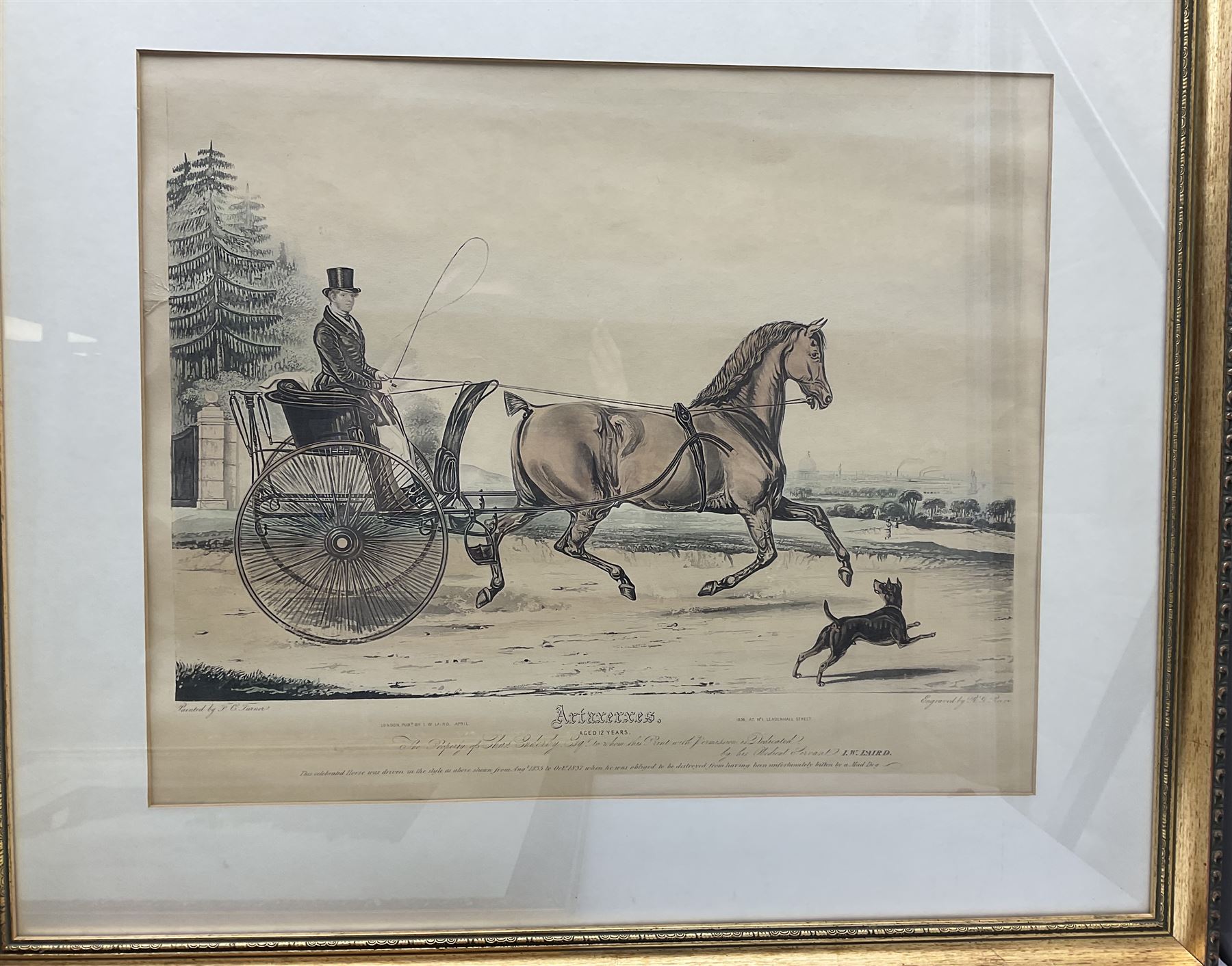  Charles Rosenberg (British 19th century) after William John Huggins (British 1781-1845): 'H C S Macqueen', colour engraving pub. 1834; Richard Gilson Reeve (British 1803-1889) after Francis Calcraft Turner (British 1795-1865): 'Artaxerxes' colour engraving pub. 1838;  Charles Rosenberg (British 19th century) after Jacques Laurent Agasse (Swiss 1767–1849): 'The Last Journey on the Road', colour engraving pub. 1833 max 40cm x 56cm (4)