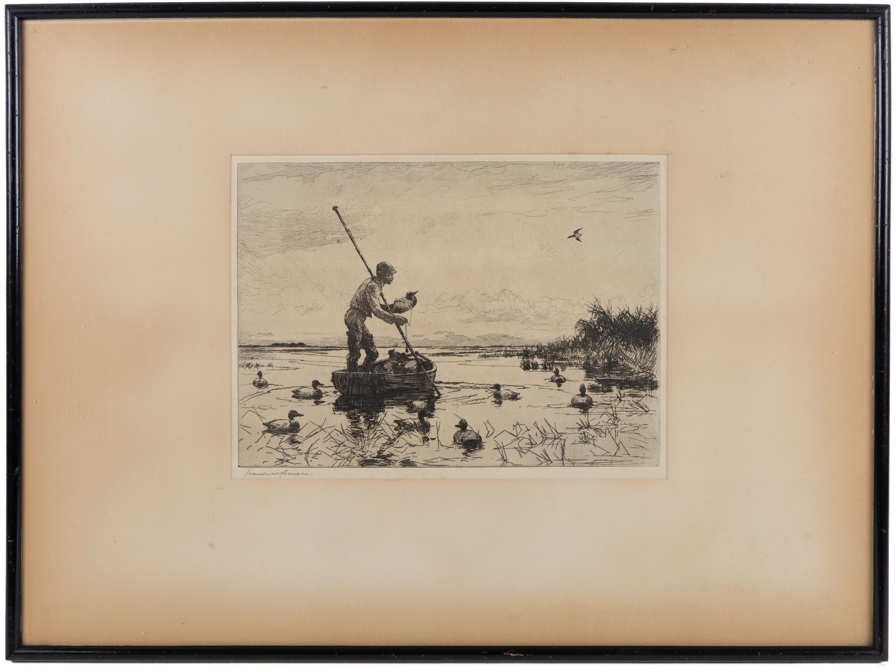 Frank Weston Benson (American 1862-1951): 'Setting Decoys', etching signed in pencil, titled verso 20cm x 27.5cm