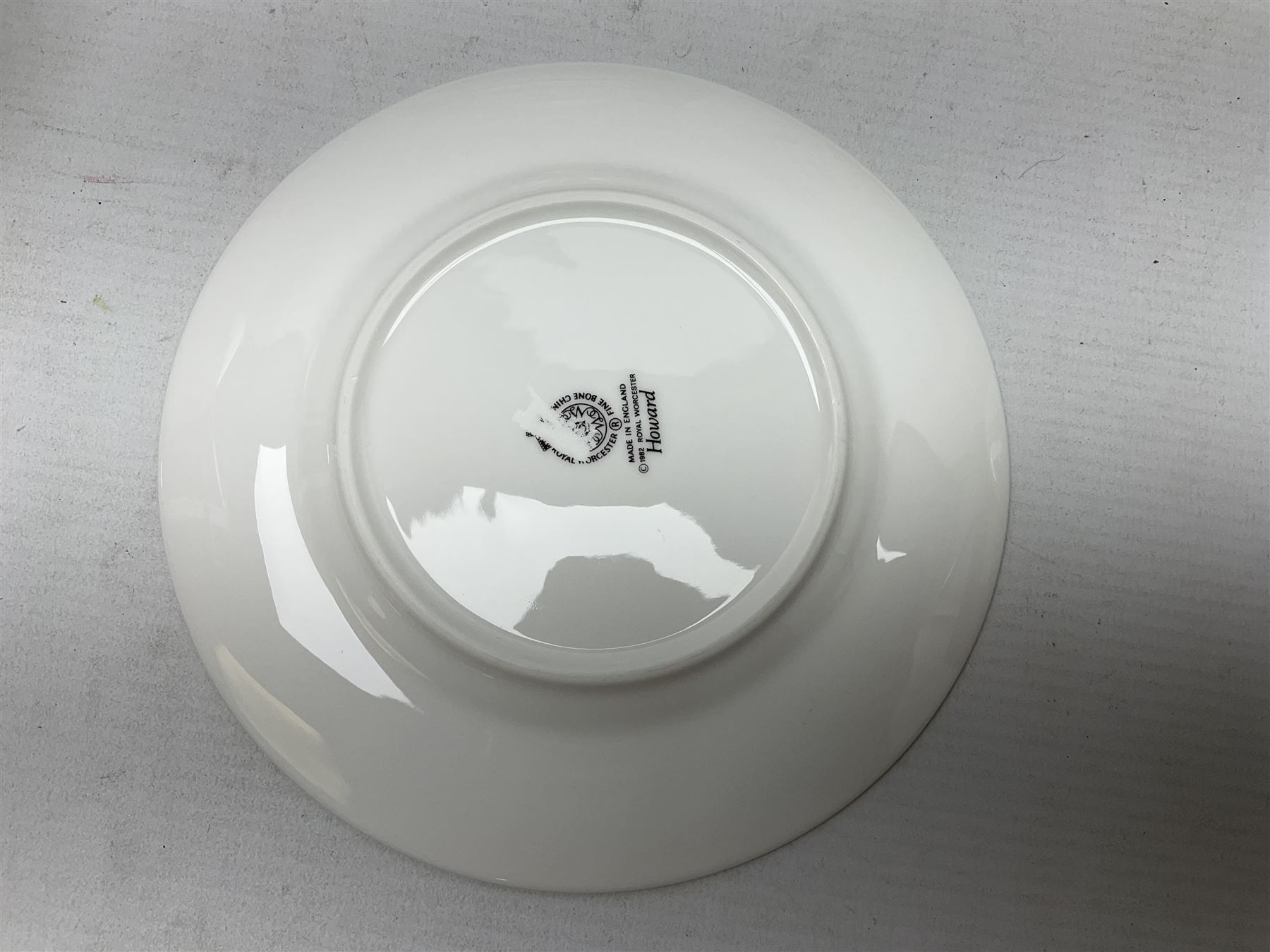 Foley breakfast set in Celeste pattern, comprising two teacups and saucers, two plates, teapot, milk jug and open sucrier, together with Royal Worcester Howard pattern dinner, dessert and side plates