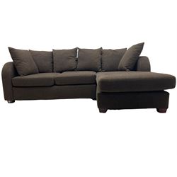  Corner sofa with right hand chaise, upholstered in brown cord fabric