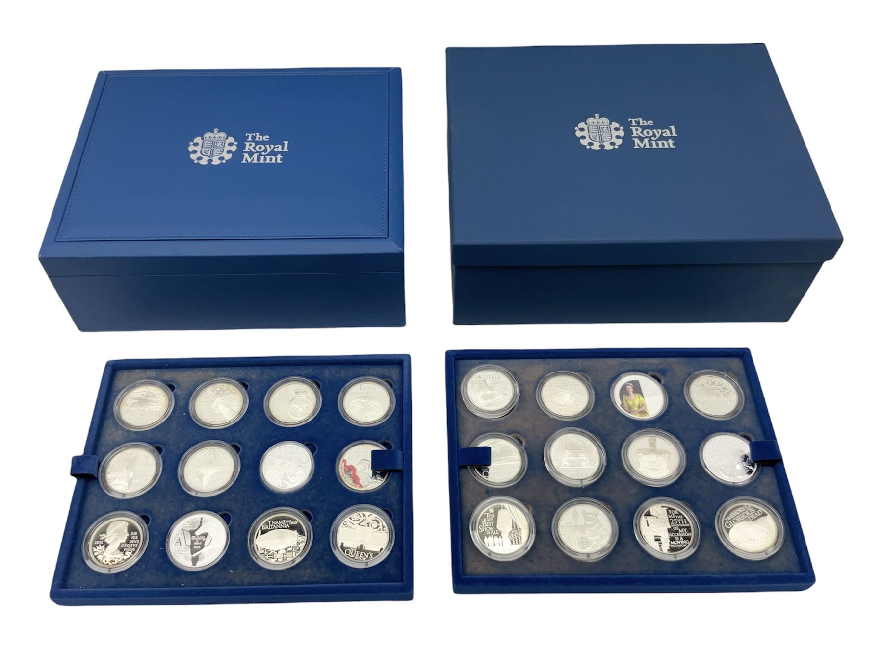 The Queen's Diamond Jubilee silver proof coin collection, consisting of twenty-four coins from Commonwealth countries, produced by The Royal Mint, housed in a blue presentation case, with certificate stating this is number 1397 of 15000 produced