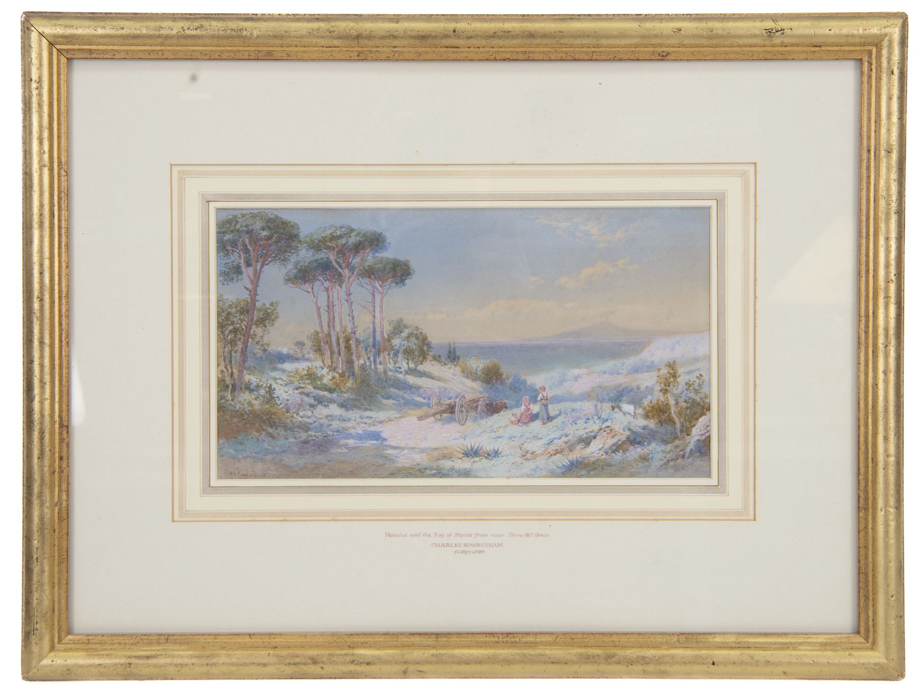 Charles Edmund Rowbotham (British 1856-1921): 'Vesuvius and the Bay of Naples from near Torre del Greco', watercolour signed, titled on the mount 15cm x 28cm