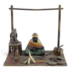 After Franz Xaver Bergman  cold painted bronze of trader seated upon a carpet, H18cm