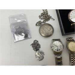 Three Sekonda wristwatches, together with other wristwatches, enamel badges and collectable badges