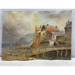 Richard Pottas (Northern British Contemporary): 'Dawn over St. Marys' and Whitby Roof Tops, pen ink and watercolour signed and dated '79, titled verso 27cm x 37cm; Edward Nevil (British fl.1880-1900): 'Staithes Yorks', watercolour signed and titled, together with a further watercolour of White-tailed Ptarmigan (3) (unframed)