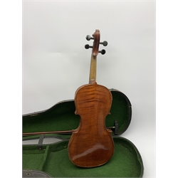 An early 20th century violin, The Maidstone, Murdoch & Co, London, with one piece maple back and spruce top, 60cm long, with bow, and ebonised coffin shaped case. 